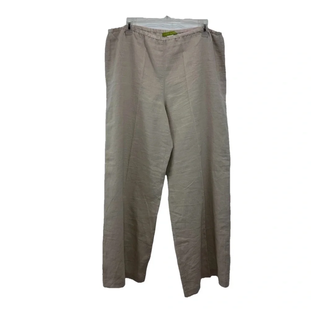 Sigrid Olsen Beige Linen Pants Wonens Large Relaxed Fit Wide Leg